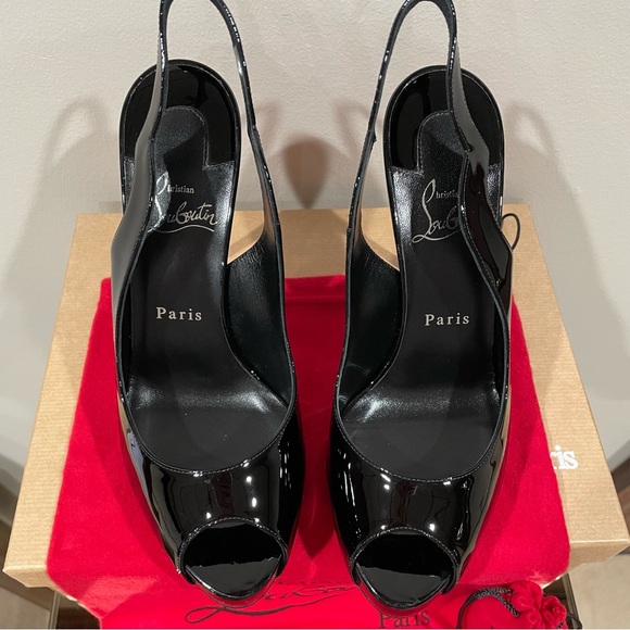🚫sold on 3b@y🚫Christian Louboutin Hot Chick Alta 120 Patent Slingback Pumps 38.5 - Picture 2 of 15